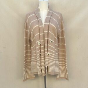Free People Tan and Cream Striped Cardigan
